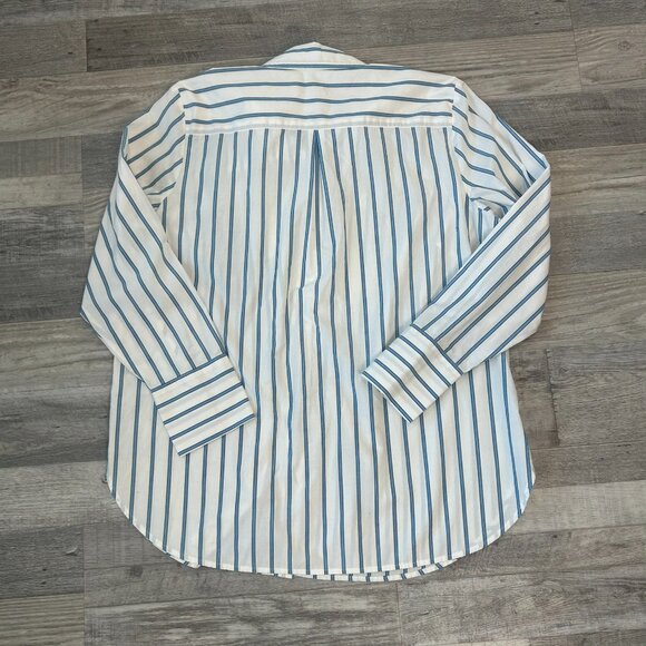 Talbots White Blue Stripe Long Sleeve Button Down Q33 - Picture 5 of 6